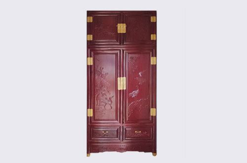 鄂伦春高端中式家居装修深红色纯实木衣柜